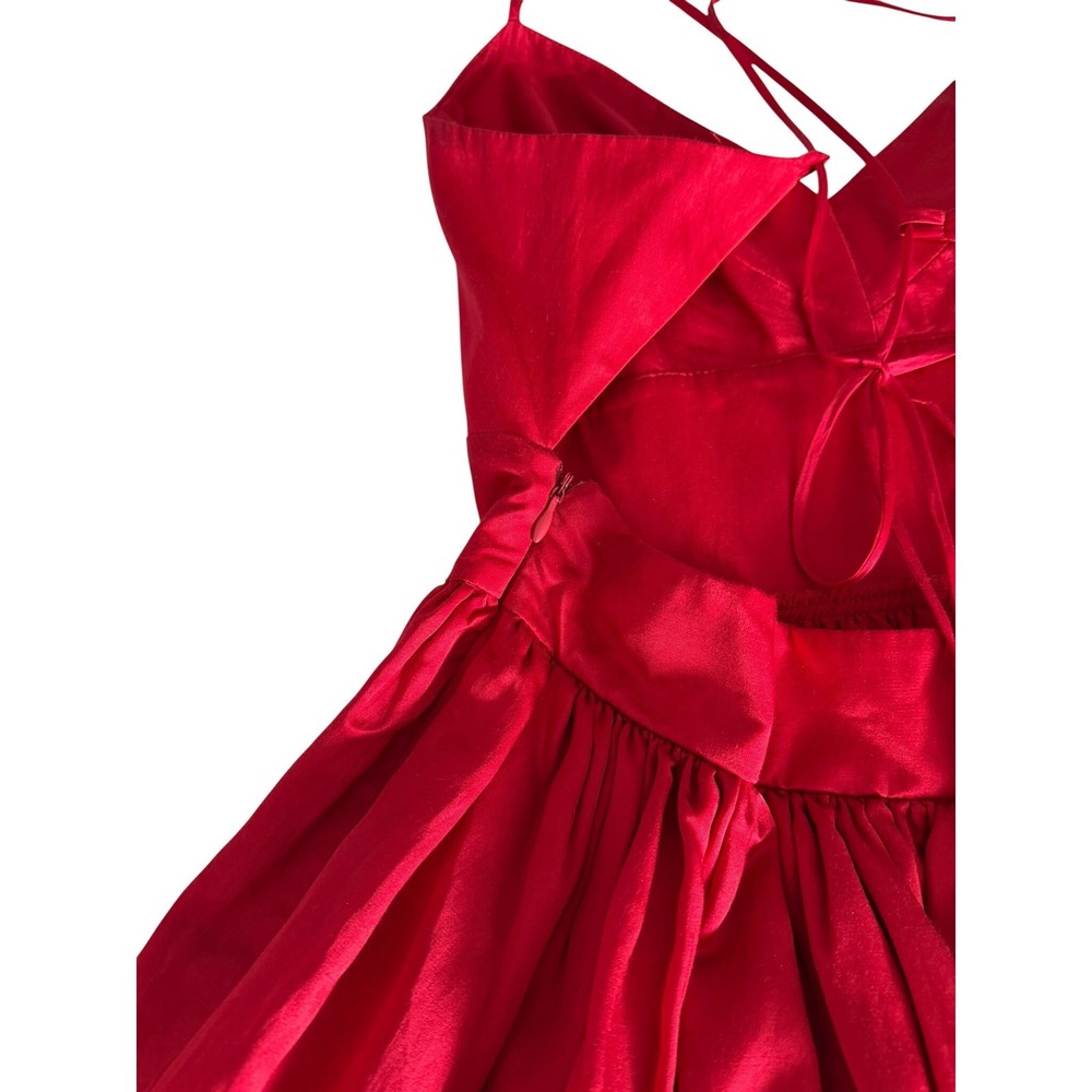 Forever 21 Red Silk Blend High Low Open Back Cocktail Dress M J05179D - Picture 9 of 13